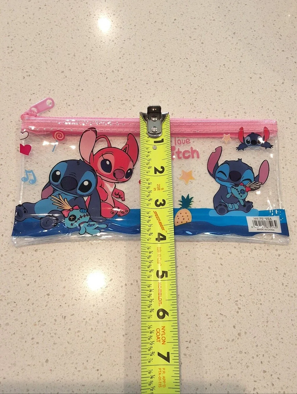 Disney Stitch & Angel Clear Transparent PVC Flat Zipper Pouch Pencil Pouch, New
